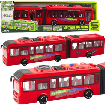 autíčko Kloubový autobus 1:16 se světly, zvuky a otevíracími dveřmi – červený