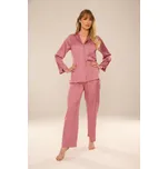 De Lafense Saténové dámské dlouhé pyžamo Cordelia 883 Cordelia dł/r M-2XL Velikost: L, Barva: Růžová