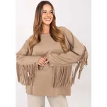 Béžová dámská viskózová mikina s třásněmi IT-BZ-21695.10-dark beige Velikost: ONE SIZE