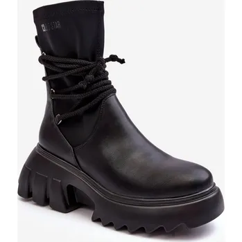 Dámské kozačky Boty Na Masivní Platformě S Tkaničkou Big Star MM274590 Barva: Černá, Velikost: 40