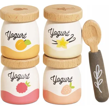 Dřevěná hračka Dřevěné jídlo jogurty na hraní, příslušenství do kuchyňky, hračka Le Toy Van