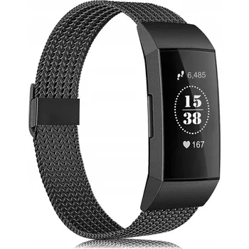 Řemínek na hodinky ŘEMÍNEK PRO HODINKY Fitbit Charge 4/3/3 SE ČERNÝ OCELOVÝ SÍŤOVANÝ ELEGANTNÍ