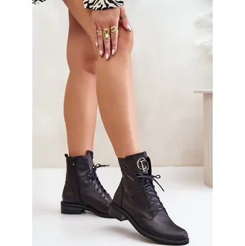 Dámské kozačky Zazoo 2955 Kožené Botky Worker S Zlatým Detailem Na Jazyku Barva: Černá, Velikost: 40