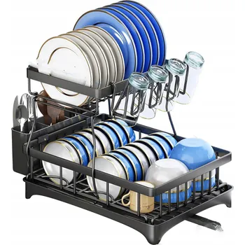 Odkapávač na nádobí Kovový Dvoupatrový Odkapávač Na Nádobí Odkapávač na Příbory s Táckou