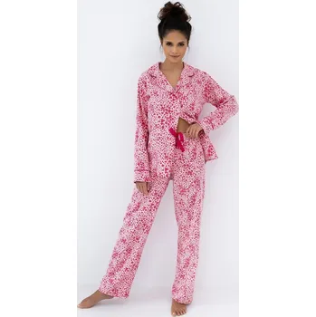 Dámské noční prádlo Sensis Dlouhé dámské pyžamo z jemného flanelu se srdíčky Giuliana dł/r S-XL rozpinana Velikost: S, Barva: Růžová