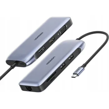 USB hub UGREEN ADAPTÉR 9v1 HUB USB-C na HDMI DP VGA 2x USB 3.0 RJ45 SD/TF PD