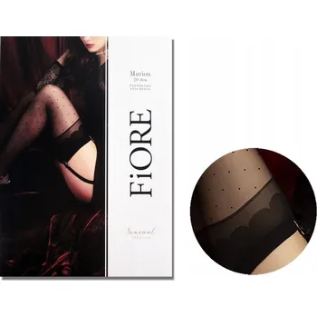 Dámské punčochy FIORE Marion 20 DEN černé punčochy k podvazkovému pásu s puntíky 4-L Black