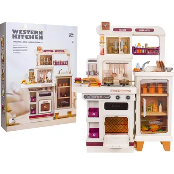 Dětská kuchyňka Dětská mega kuchyňka se světly, zvuky a párou – béžová, 93 ks doplňků