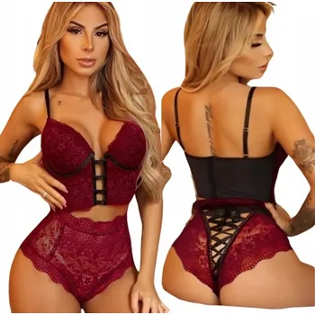 Podprsenka Krajková souprava spodního prádla tanga a podprsenky se zavazováním, vysoký pas 45k