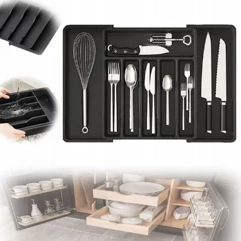 Příborník do zásuvky Vložka na příbory organizér do šuplíku 90 cm šedá