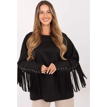 Dámská mikina Černá dámská viskózová mikina s třásněmi IT-BZ-21695.10-black Velikost: ONE SIZE