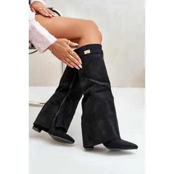 Dámské kozačky Dámské Kozačky Eko Semišové S Otočeným Svrškem Na Klíně Bralise Barva: Černá, Velikost: 36