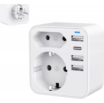 Elektrická zásuvka Zásuvková lišta se 4 zásuvkami, 2 USB porty a USB-C adaptérem