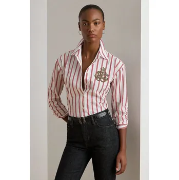 Dámská košile Bavlněná košile Lauren Ralph Lauren dámská, růžová barva, relaxed, s klasickým límcem, 200979991 03X, vel. XL
