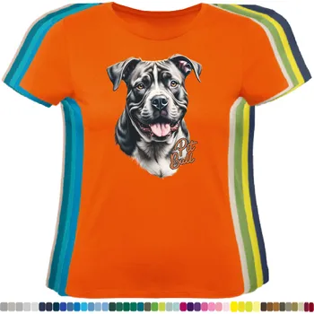 Dámské tričko damske-levne-bavlnene-tricko-digitalni-potisk-pes-pitbull Barva: Orange - oranžová, velikost: M