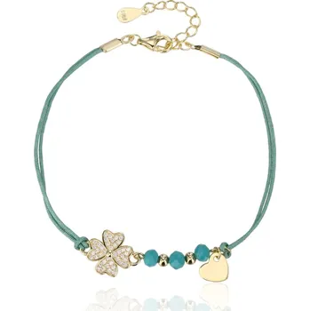 Náramek Pozlacený stříbrný náramek šňůrka čtyřlístek