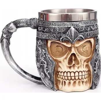 PIVNÍ SKLENICE s LEBKA Vikingů NEREZOVÁ OCEL 400 ml, LARP, RPG