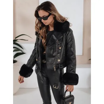 Dámská parka Dámská kožená bunda zimní s kožíškem TY5208 Barva: Černá, Velikost: S