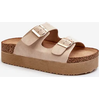 Dámské pantofle Dámské žabky na platformě s přezkami Barva: Béžová, Velikost: 37