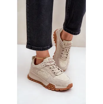 Dámské tenisky Dámské kožené tenisky Big Star OO274A315 Hi-Poly System Barva: Béžová, Velikost: 36