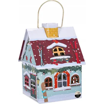 Dóza na potraviny Plechová dóza vánoční domeček na sušenky, 14x10 cm