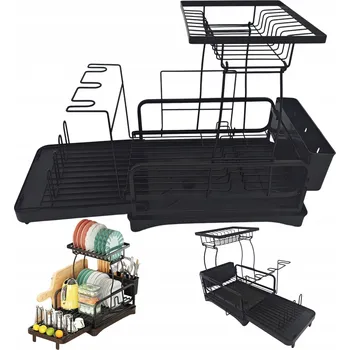 Odkapávač na nádobí Dvoupatrový Odkapávač Na Nádobí 2 Podnosy Odkapávač Stojan na Příbory