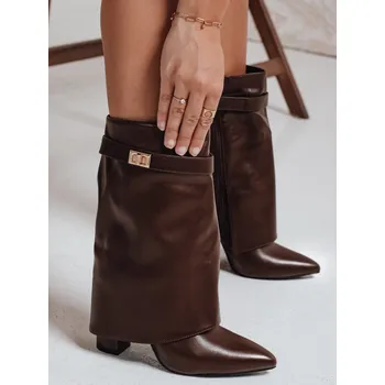 Dámské kozačky Dámské kotníkové boty na blokovém podpatku široké ZY1116 Barva: Hnědá, Velikost: 41