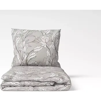 Povlečení Flanelové povlečení Šedé květy na šedé 140x220+70x90