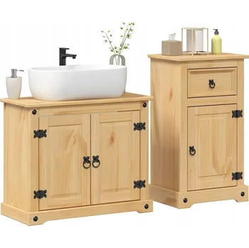 Koupelnový nábytek 2-DÍLNÁ SADA KOUPELNOVÉHO NÁBYTKU „CORONA" MASIVNÍ BOROVICOVÉ DŘEVO