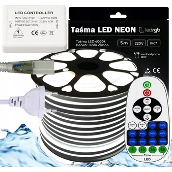 LED páska SADA LED Neon Páska 230V 5m 6000K BÍLÁ STUDENÁ ZDROJ OVLADAČ DÁLKOVÝ OVLADAČ IR