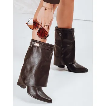 Dámské kozačky Dámské kotníkové boty se širokým svrškem ZY1108 Barva: Hnědá, Velikost: 39