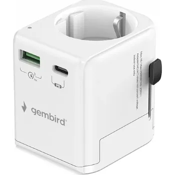 Cestovní adaptér Univerzální cestovní adaptér s uzemněním 20 W s USB-C PD a USB-A QC, bílý
