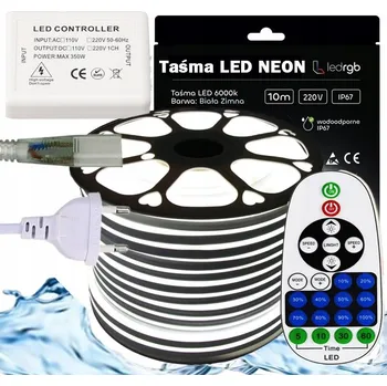 LED páska SADA LED Neon Páska 230V 10m 6000K BÍLÁ STUDENÁ NAPÁJECÍ ZDROJ OVLADAČ DÁLKOVÝ OVLADAČ