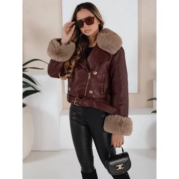 Dámská parka Dámská kožená bunda zimní s kožíškem TY5208 Barva: Bordová, Velikost: S