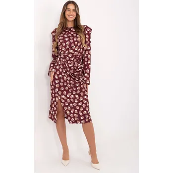 Dámské šaty Vínové dámské vzorované midi šaty z viskózy s ramenními vycpávkami IT-SK-20057.21P-bordo Velikost: ONE SIZE