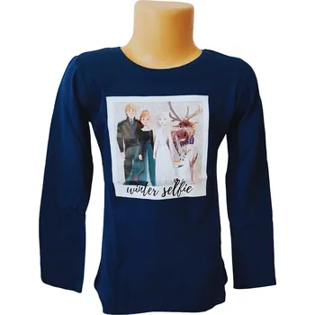 Eplusm Dívčí tričko FROZEN selfie dlouhý rukáv tmavě modré Barva: Modrá, Velikost: 122