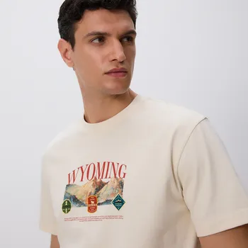 Pánská móda Reserved - Tričko boxy s potiskem - béžová - 495EX-08X - 495EX-08X-L