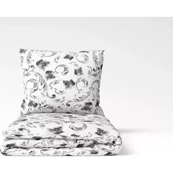 Povlečení Flanelové povlečení Šedé listy na bílé 140x200+70x90