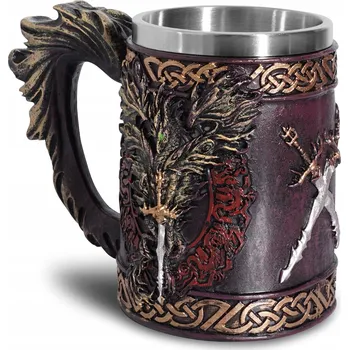 EPICKÝ PIVNÍ SKLENICE HRNEK ČERVENÝ DRAK NEREZOVÁ OCEL 400 ML LARP RPG