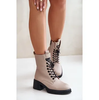 Dámské kozačky Zateplené dámské botky z přírodní kůže Vinceza 66671 Barva: Béžová, Velikost: 38