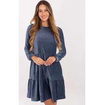 Dámské šaty Tmavě modré sametové mini šaty s dlouhým rukávem D10040Z30289-dark blue Velikost: M/L