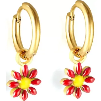 Náušnice Ocelové náušnice s kytičkou Mini Flora Zlato Červené