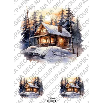 Umělecký papír Rýžový a soft papír na decoupage - Chata v zimě - KB2706 Materiál: Soft, Rozměr: A4