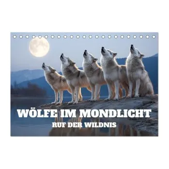 Cestování Wölfe im Mondlicht - Ruf der Wildnis (Tischkalender 2026 DIN A5 quer), CALVENDO Monatskalender (DE)