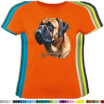 Dámské tričko damske-levne-bavlnene-tricko-digitalni-potisk-pes-bullmastiff Barva: Orange - oranžová, velikost: S