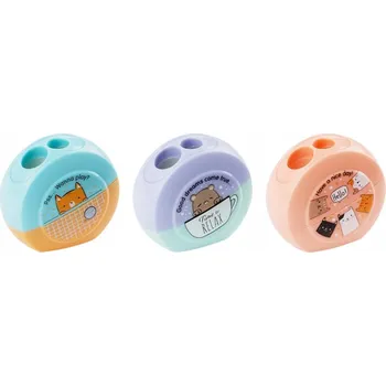 Ořezávátko ŠKOLNÍ OŘEZÁVÁTKO NA PASTELKY A TUŽKY PRO DVĚ TLOUŠŤKY S NÁDOBKOU 18 KS