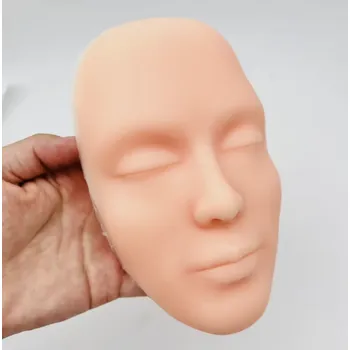 5D realistická silikonová hlava manekýna – světlá béžová, s očima a ústy, pro trénink tetování a make-up Barva: světlá kůže