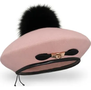 Čepice KRUMLOVANKA Zimní dámský baret s bambulí W-662 více barevných variant VYBERTE BAREVNOU VARIANTU: světle starorůžová