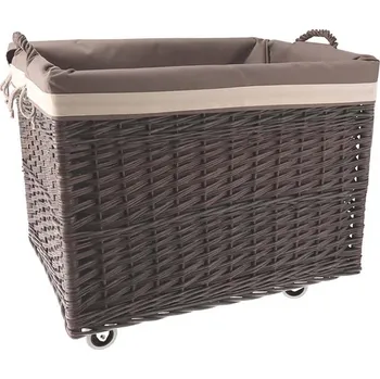 Šedý proutěný koš na dřevo obšitý - na kolečkách