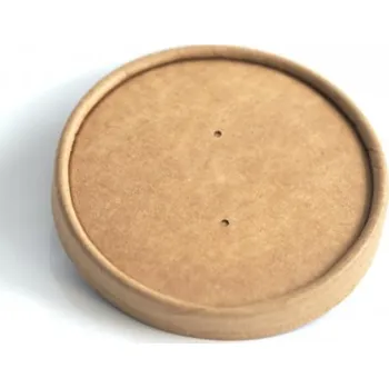 Jednorázové nádobí Víčko papírové 115 mm průměr k misce na polévku kraft hnědé, 50 ks